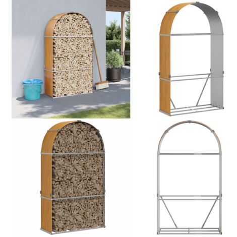 Leñero de acero galvanizado acabado de madera 120x45x210 cm - Leñero para chimenea - Almacenamiento de leña