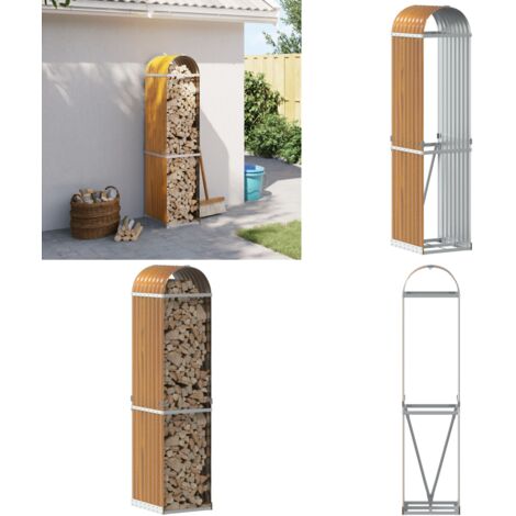 Leñero de acero galvanizado acabado de madera 40x45x170 cm - Almacenamiento de leña - Chimenea