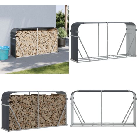 Leñero de acero galvanizado gris antracita 180x45x100 cm - Almacenamiento de leña - Leña seca
