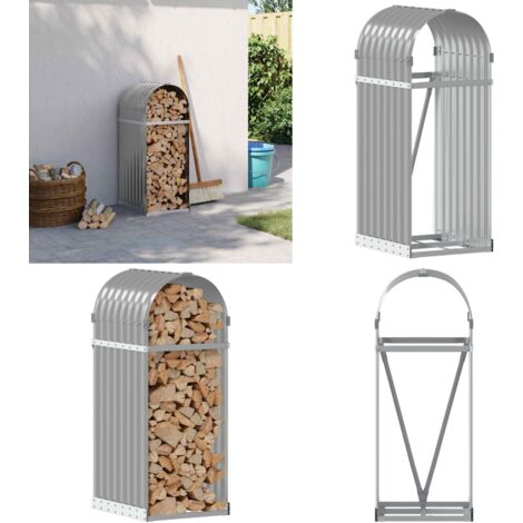 Leñero de acero galvanizado gris claro 40x45x100 cm - Leñero para chimenea - Almacenamiento de leña