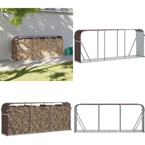 Leñero de acero galvanizado marrón 234x45x100 cm - Leñero para chimenea - Almacenamiento de leña