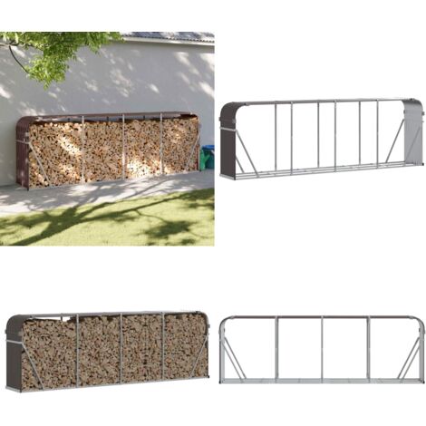 Leñero de acero galvanizado marrón 300x45x100 cm - Almacenamiento de leña - Leñero para chimenea