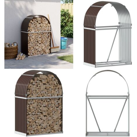 Leñero de acero galvanizado marrón 80x45x120 cm - Almacenamiento de leña - Chimenea