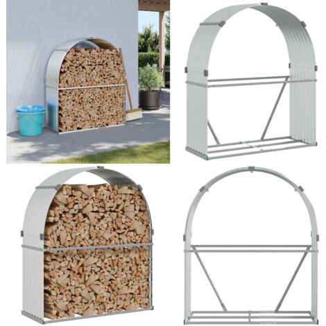 Leñero de acero galvanizado plateado 120x45x140 cm - Almacenamiento de leña - Leña seca