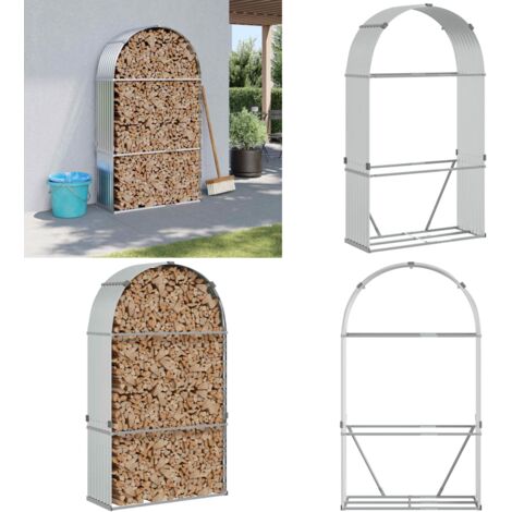 Leñero de acero galvanizado plateado 120x45x210 cm - Almacenamiento de leña - Leñero galvanizado