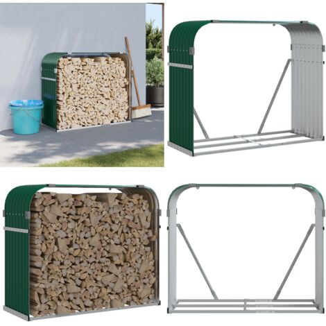 Leñero de acero galvanizado verde 120x45x100 cm - Almacenamiento de leña - Leñero verde