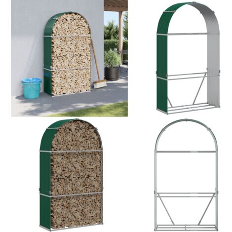 Leñero de acero galvanizado verde 120x45x210 cm - Almacenamiento de leña - Leñero verde