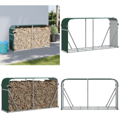 Leñero de acero galvanizado verde 180x45x100 cm - Almacenamiento de leña - Leña seca
