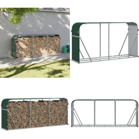 Leñero de acero galvanizado verde 234x45x100 cm - Almacenamiento de leña - Leña seca