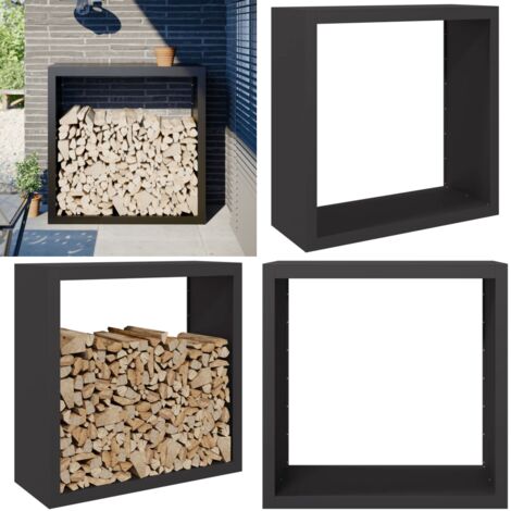 Leñero de acero negro 100x40x100 cm - Almacenamiento de leña - Estante de leña