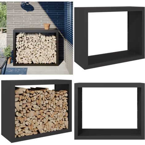 Leñero de acero negro 100x40x80 cm - Almacenamiento de leña - Estante de leña