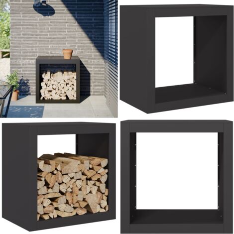 Leñero de acero negro 60x40x60 cm - Almacenamiento de leña - Estante de leña