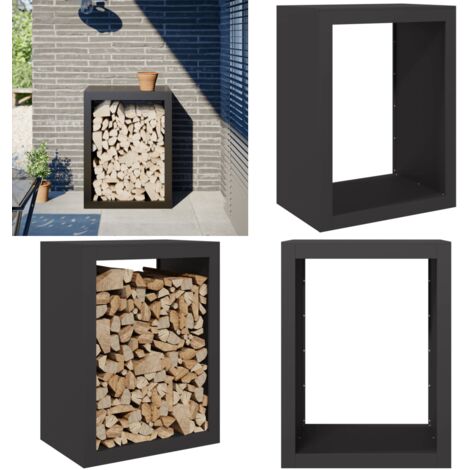 Leñero de acero negro 60x40x80 cm - Almacenamiento de leña - Estante de leña