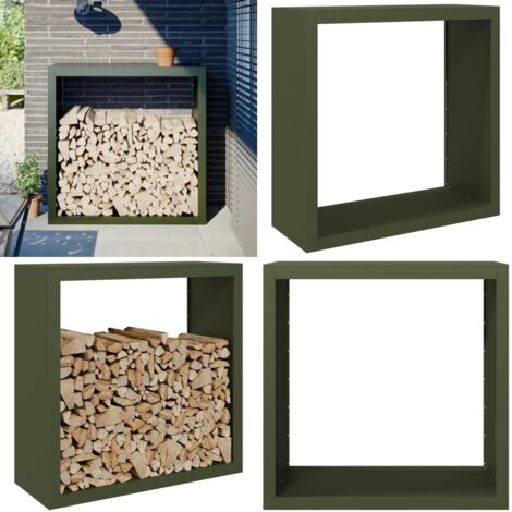 Leñero de acero verde 100x40x100 cm - Almacenamiento de leña - Estante para leña