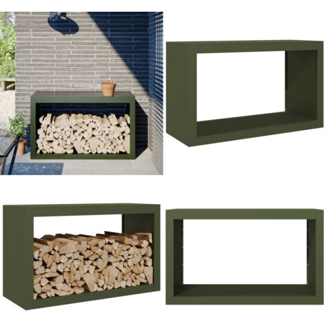 Leñero de acero verde 100x40x80 cm - Almacenamiento de leña - Estante de leña