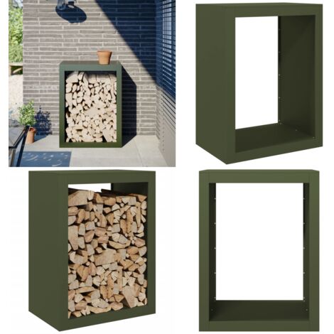 Leñero de acero verde 60x40x80 cm - Almacenamiento de leña - Estante de leña