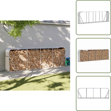 Leñero de acero - vidaXL Leñero de acero galvanizado plateado 300x45x100 cm - Leñero exterior