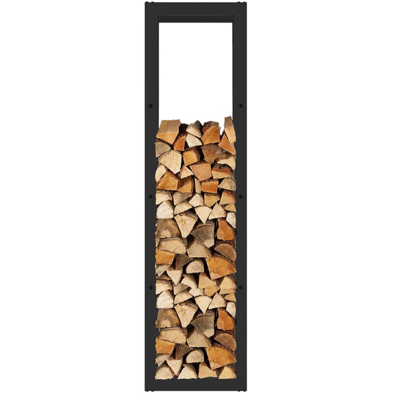 Range-Bûches d'Intérieur Kekai Rack ii 40x25x150 cm Rangement à Bois avec Structure en Acier Galvanisé, Couleur Noir
