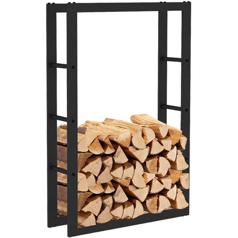 Range-Bûches d'Intérieur Kekai Rack iii 60x25x100 cm Rangement à Bois avec Structure en Acier Galvanisé, Couleur Noir