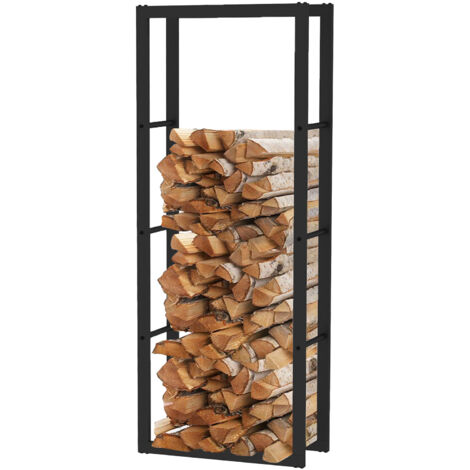 Leñero de Interior Kekai Rack IV 60x25x150 cm Almacenaje de Madera con Estructura de Acero Galvanizado, Color Negro