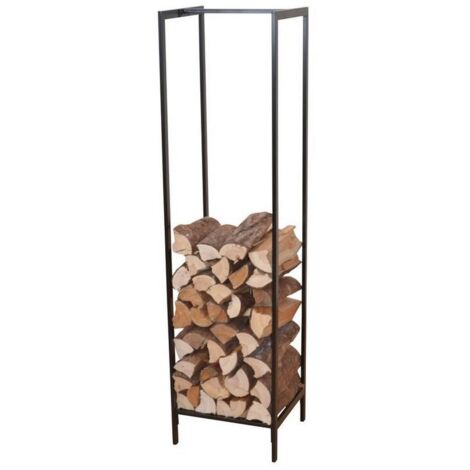 Leñero/estante de madera en metal negro 140 cm DEC05054