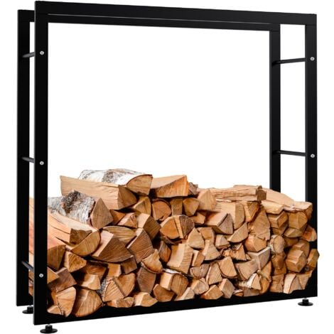 Leñero, estante de soporte para leña para chimenea, 100x100x25 cm, metal negro 100003545