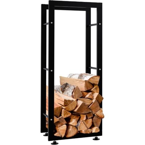 Leñero, estante de soporte para leña para chimenea, 100x40x25 cm, metal negro 100003553