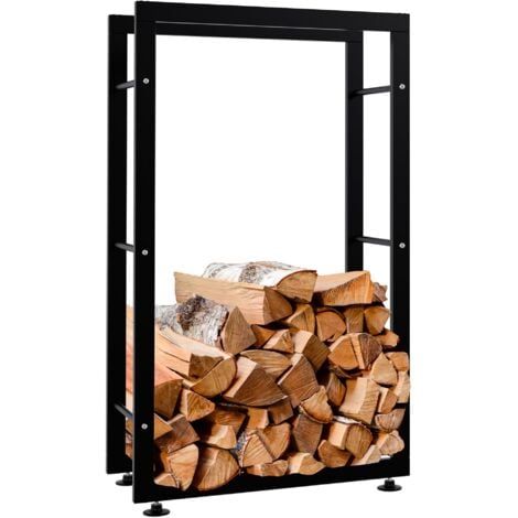 Leñero, estante de soporte para leña para chimenea, 100x60x25 cm, metal negro 100003555