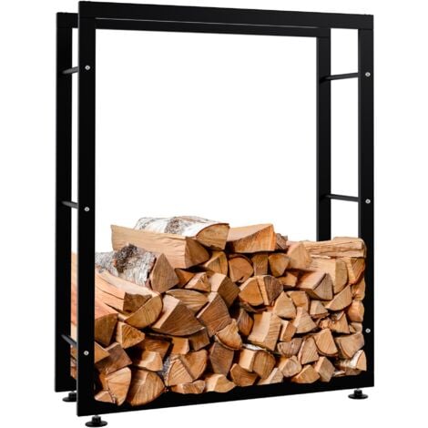 Leñero, estante de soporte para leña para chimenea, 100x80x25 cm, metal negro 100003558