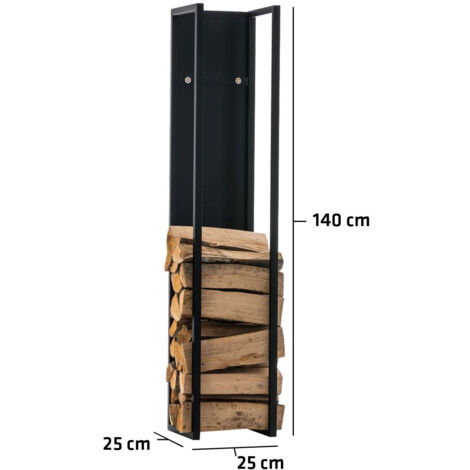 Leñero estante metálico negro chimenea de leña 25x25x140 cm DEC10022