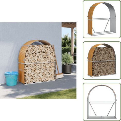Leñero exterior - vidaXL Leñero de acero galvanizado acabado de madera 120x45x140 cm - Leñero con ganchos