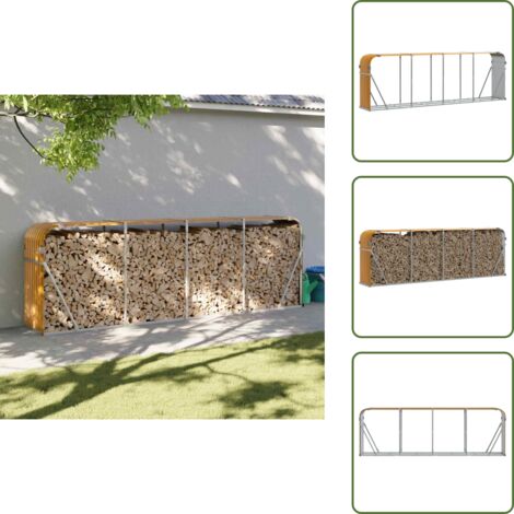 Leñero exterior - vidaXL Leñero de acero galvanizado acabado de madera 300x45x100 cm - Leñero con ganchos