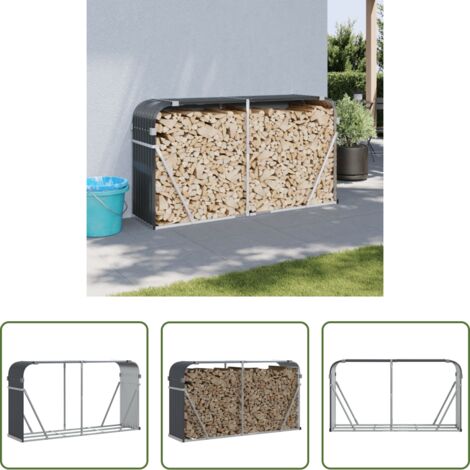 Leñero para chimenea -  Leñero de acero galvanizado gris antracita 180x45x100 cm