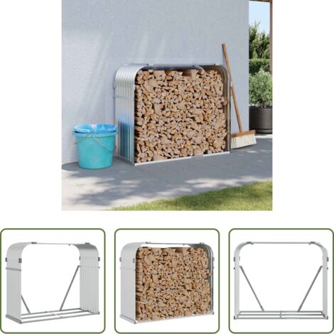 Leñero para chimenea -  Leñero de acero galvanizado plateado 120x45x100 cm