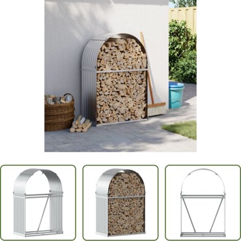 Leñero para chimenea -  Leñero de acero galvanizado plateado 80x45x120 cm