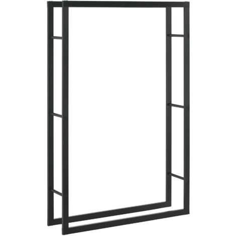 Leñero para uso en interiores y exteriores soporte para leña de diseño soporte para almacenamiento de leña de acero 100 x 25 x 150 cm negro 030006297