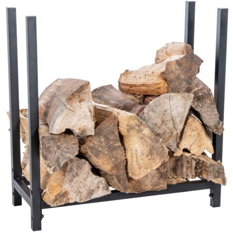 Leñero pequeño, estante de soporte para leña para chimenea 62x60 cm en metal negro mate 100003534