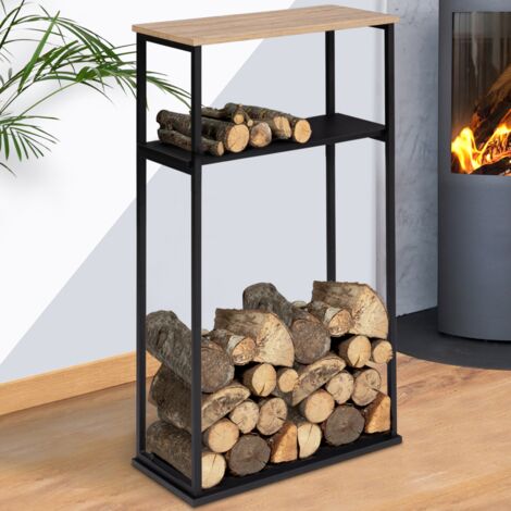 Leñero vertical grande con estantes 33 x 66 x 112 cm para chimeneas