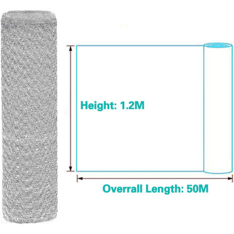 Length 50 M Width 1.2 M Wire Mesh Fencing Galvanized Welded Chicken Rabbit Fence Barrier Garden Netting No Rust Wire Diameter 20 Gauge Silver
