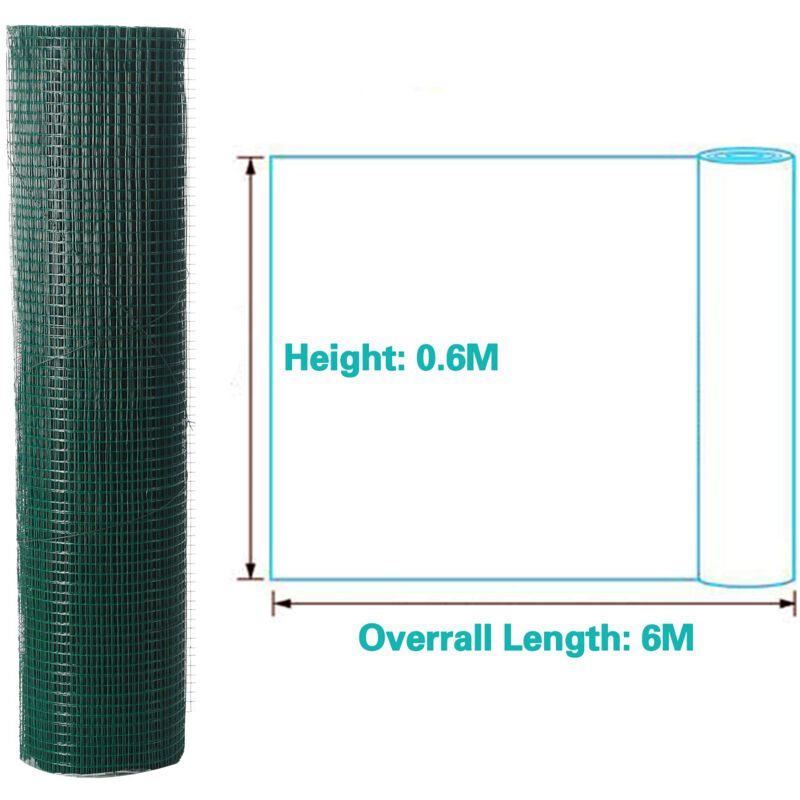 Length 6 m Width 24' pvc Coated Wire Mesh Fencing Chicken Rabbit Fence Garden Barrier Netting No Rust Green