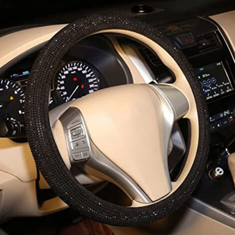 Lenkradbezug, 15 Zoll, einfach zu montieren, universell, komfortabel, Diamant, glänzender Lenkradschutz für Frauen für die meisten Autos (Schwarzer Diamant).