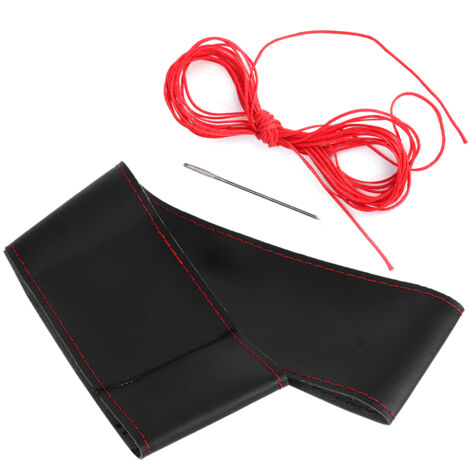 Lenkradbezug aus Mikrofaserleder, universeller Lenkradschutz, DIY-Autoinnenausstattung, 38 cm/15 Zoll (Schwarz und Rot).