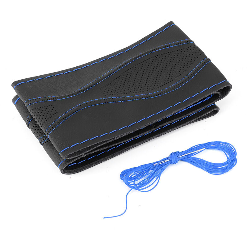 Image of Lenkradbezug aus schwarzem und blauem Leder, 38 cm / 15 Zoll, universell