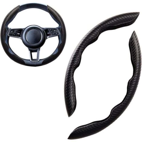 Lenkradbezug für Sportwagen, rund und D-förmig, universell, Wildleder/Kohlefaser, modisch, segmentiert, atmungsaktiv, rutschfest, 38,1 cm, Schwarz