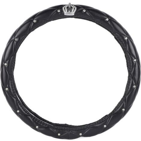 Lenkradbezug, schwarzer Kronenkristall-Stil, rutschfestes PU-Material, Lenkradschutz für 38-cm-Lenkräder