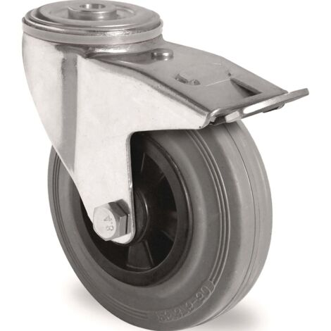 Lenkrolle m.Festst.D.80mm Trgf.70kg m.Rückenloch Rollenlager VG grau TECWERK