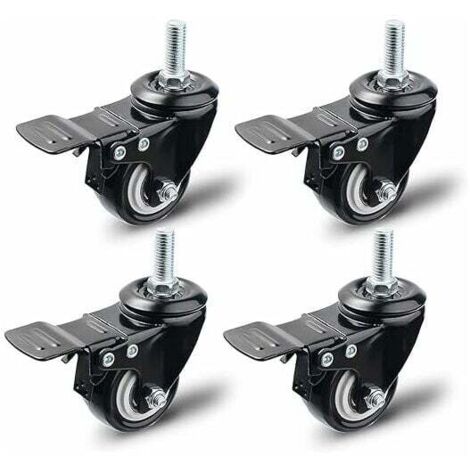 Lenkrolle mit Bremse 50 mm, Set mit 4 Möbelrollen, Lenkrollen, maximale Belastung 200 kg, Schwarz (Schwarz)