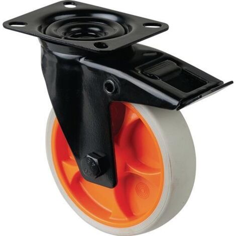 Lenkrolle mit Totalfeststeller Rad-Ø 125 mm Tragfähigkeit 120 kg mit Feststeller Gummi 104x80mm hellgrau