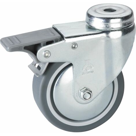 Lenkrolle TPE Rad ø 75 mm Möbelrolle mit Feststeller 50 kg mit Rückenloch