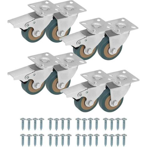 Lenkrollen für Möbel (8er-Pack) – 50 mm große Möbelrollen mit Gummirädern, Schrauben, Bremsen und Metallplatten – Rollen für Möbel, Trolleys und den industriellen Einsatz